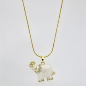 Iridescent Mother of Pearl Elephant Pendant with Gold and Zircon Accents