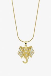 Royal Elephant Face Zircon Pendant | 18K Gold Plated Luxury Statement Necklace