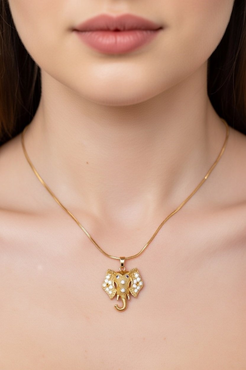 Royal Elephant Face Zircon Pendant | 18K Gold Plated Luxury Statement Necklace - Image 2