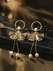 Golden Pearl Ginkgo Drops | 18K Gold Plated Statement Earrings