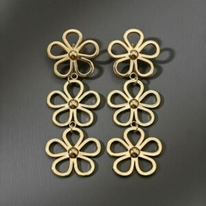 Golden Blossom Triple Tiered Drops Gold Floral Earrings