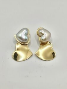 Golden Eternal Heart Pearl Drops | 18K Gold Plated Heart Earrings