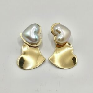 Golden Eternal Heart Pearl Drops Gold Heart Earrings with Pearls