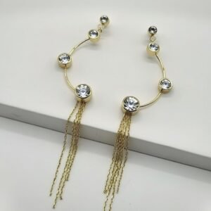 Starlight Crystal Waterfall Earline Hooks Gold Tassel Earrings