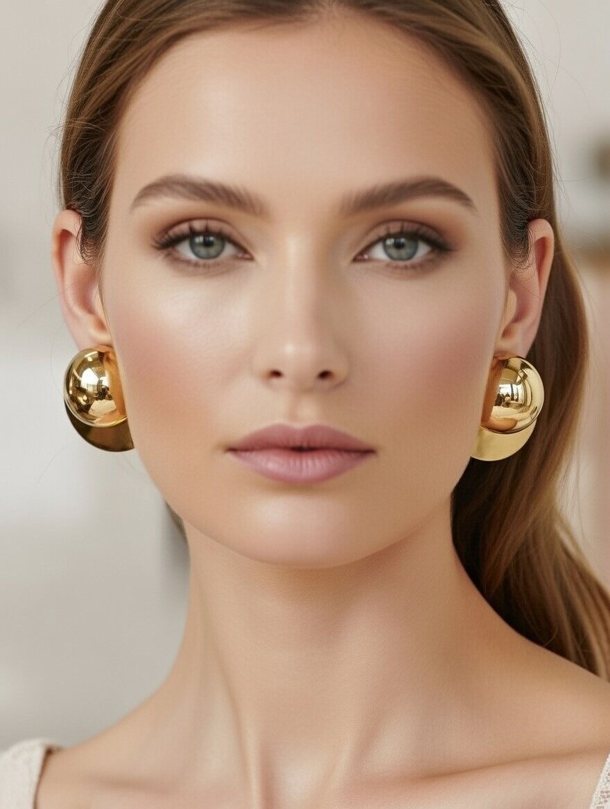 Golden Globe Dome Studs | 18K Gold Plated Minimalist Earrings - Image 2