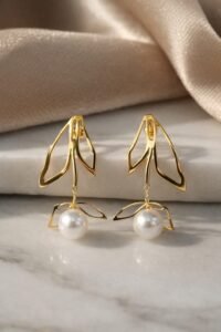 Golden Lily Pearl Drops | Floral 18K Gold Plated Earrings