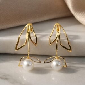 Golden Lily Pearl Drops Floral Gold Earrings for Women