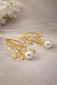 Pearl Wing Drops – Sculpted Gold & Pearl Earrings