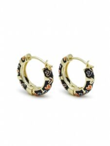Aurora Heartbeat Hoops – Black Enamel Gold Earrings