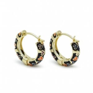 Aurora Heartbeat Hoops – Black Enamel Gold Earrings