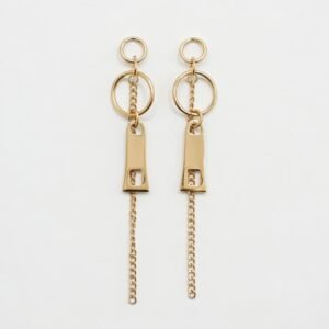 Golden Zip-Chain Drops Gold Edgy Earrings with Zipper Motif