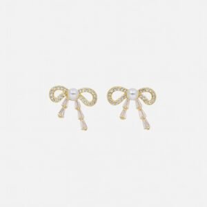 Aurum Belle Drops – Pearl Bow Cascade Earrings