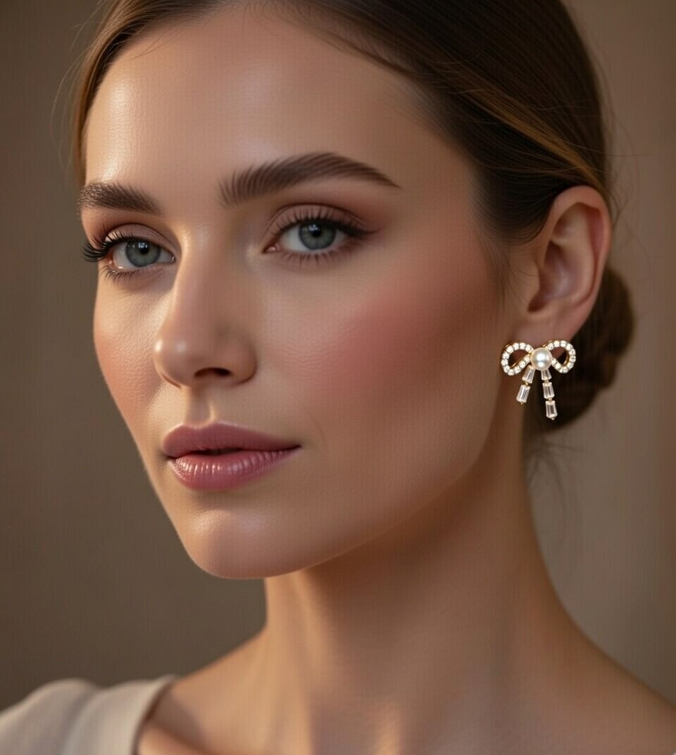 Aurum Belle Drops – Pearl Bow Cascade Earrings - Image 2