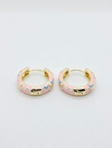 Candy Bloom Hoops – Pink Enamel Gold Earrings