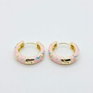 Candy Bloom Hoops – Pink Enamel Gold Earrings