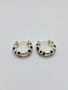 Monochrome Rhythm Hoops – Black & White Enamel Gold Earrings