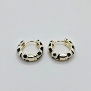 Monochrome Rhythm Hoops – Black & White Enamel Gold Earrings
