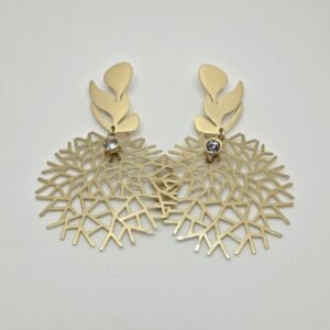 Golden Lattice Leaf Drops Gold Statement Earrings with Intricate Web Design