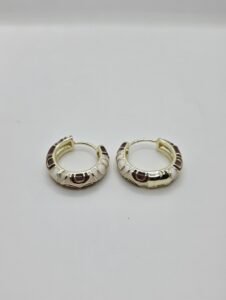 Mocha Swirl Hoops – White & Brown Enamel Gold Earrings