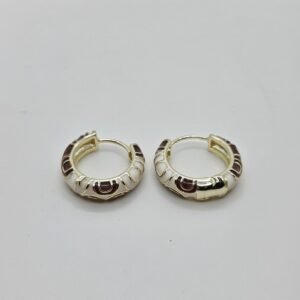 Mocha Swirl Hoops – White & Brown Enamel Gold Earrings