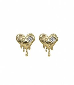 Aurum Melt Hearts – Drip-Textured Gold Studs