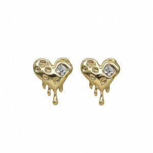 Aurum Melt Hearts – Drip-Textured Gold Studs