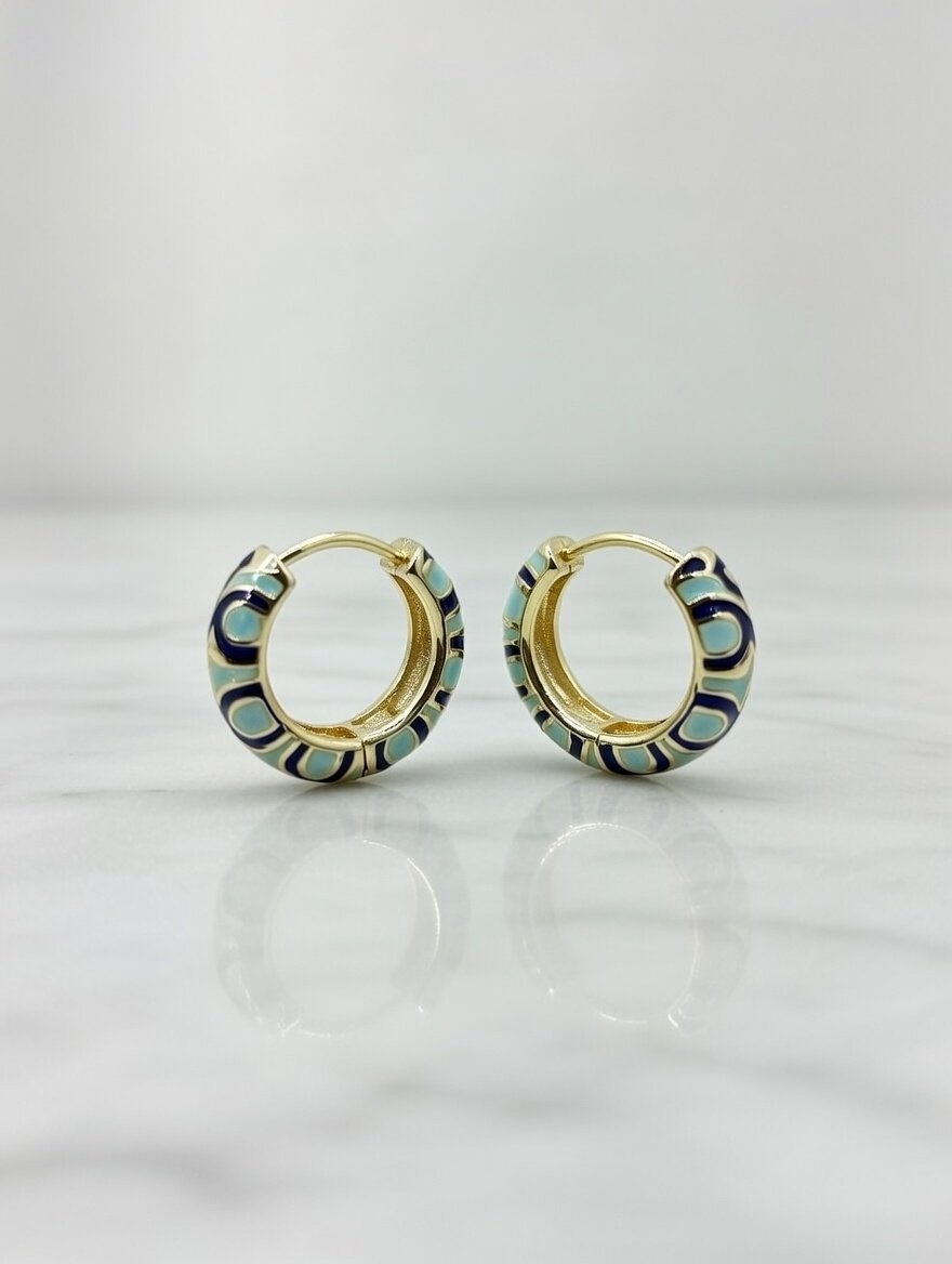 Ocean Muse Hoops – Blue Enamel Gold Earrings - Image 2