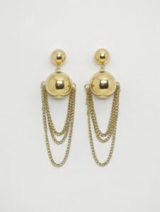 Golden Sphere Cascade Chain Drops | 18K Gold Plated Statement Earrings