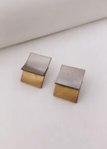 Modern Dual-Tone Brushed Square Studs | Premium Silver & Gold Geometric Earrings