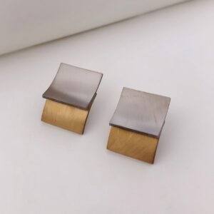 Geometric Dual-Tone Silver and Gold Brushed Metal Stud Earrings