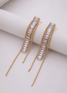 Crystal Waterfall Baguette Dangle Earrings – 18K Gold Plated Anti-Tarnish
