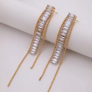 Crystal Waterfall Baguette Dangle Earrings 18K Gold Plated for Women - Just Jewel