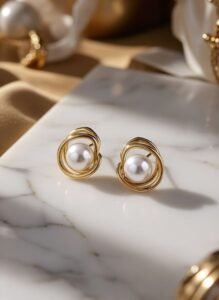Golden Nest Pearl Studs | 18K Gold Plated Elegant Shell Pearl Earrings