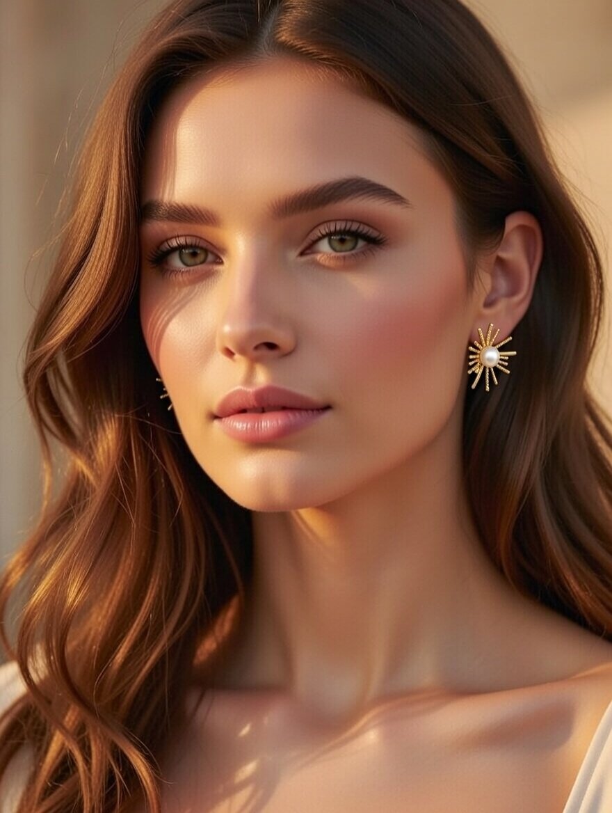 Golden Nest Pearl Studs | 18K Gold Plated Elegant Shell Pearl Earrings - Image 2