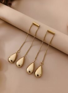 Golden Tear-drop Chain Earrings | 18K Gold Plated Front-Back Danglers