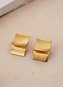 Minimalist Golden Brushed Metal Square Stud Earrings for Women