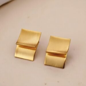 Minimalist Golden Brushed Metal Square Stud Earrings for Women