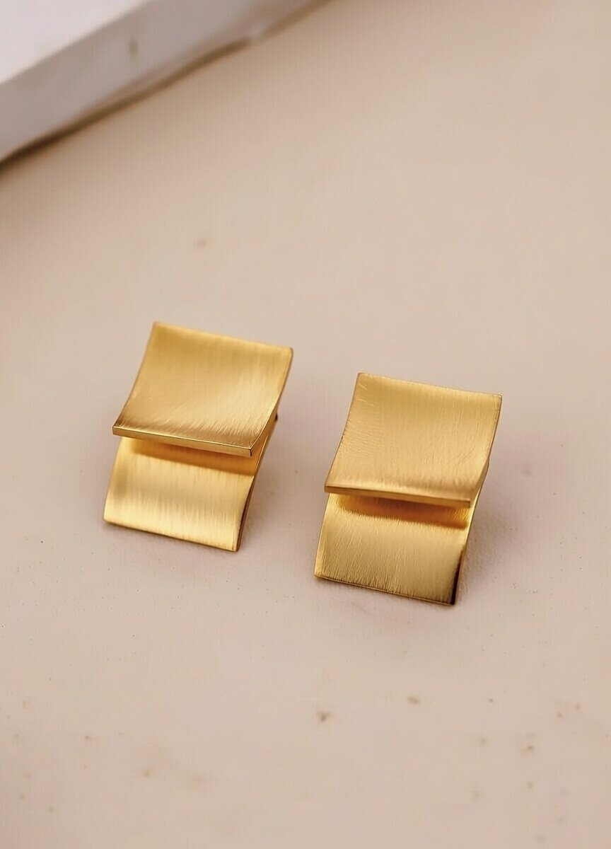 Minimalist Golden Brushed Metal Square Stud Earrings for Women