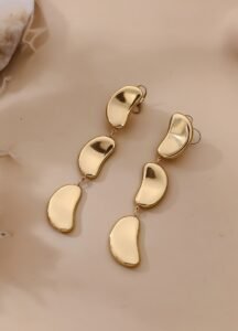 Golden Triple Drop Bean Earrings | 18K Gold Plated Fluid Long Danglers