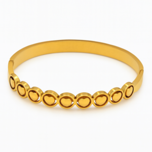 Gold Bangle Bracelet for Women with Heart Motifs – Elegant Circular Design