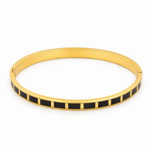 Gold Bracelet with Black Enamel Inlay and Vertical Bar Design