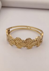 Luxury Leaf Motif Kada Bracelet – 18K Gold Plated 316L Stainless Steel Designer Kada