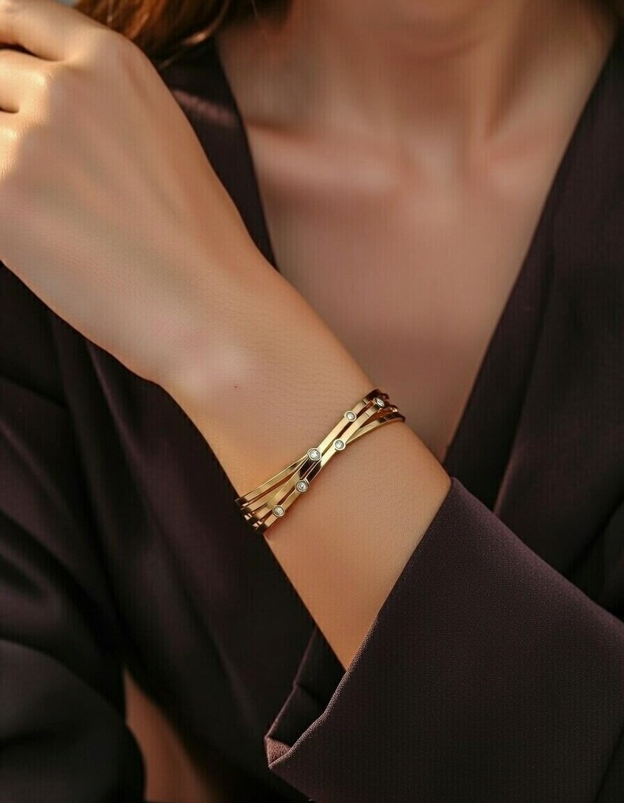 Luxury Triple-Layer Cross-Over Kada - 18K Gold Plated 316L Stainless Steel Kada - Image 2