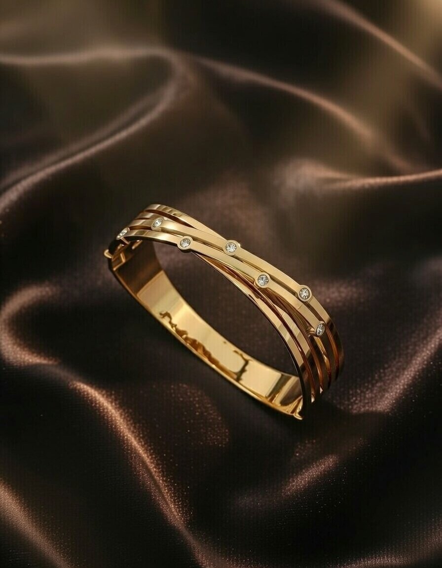 Luxury Triple-Layer Cross-Over Kada - 18K Gold Plated 316L Stainless Steel Kada - Image 3