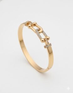 Luxury Industrial Link Kada Bracelet – 18K Gold Plated 316L Stainless Steel with Pave Crystals