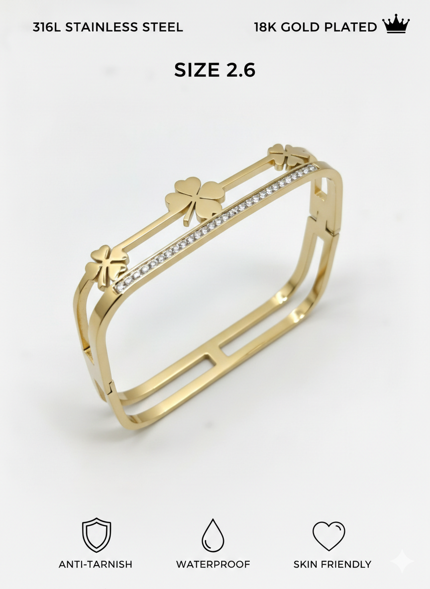 The Clover Lux – 18K Gold Plated Dual-Band Clover Kada - Image 3
