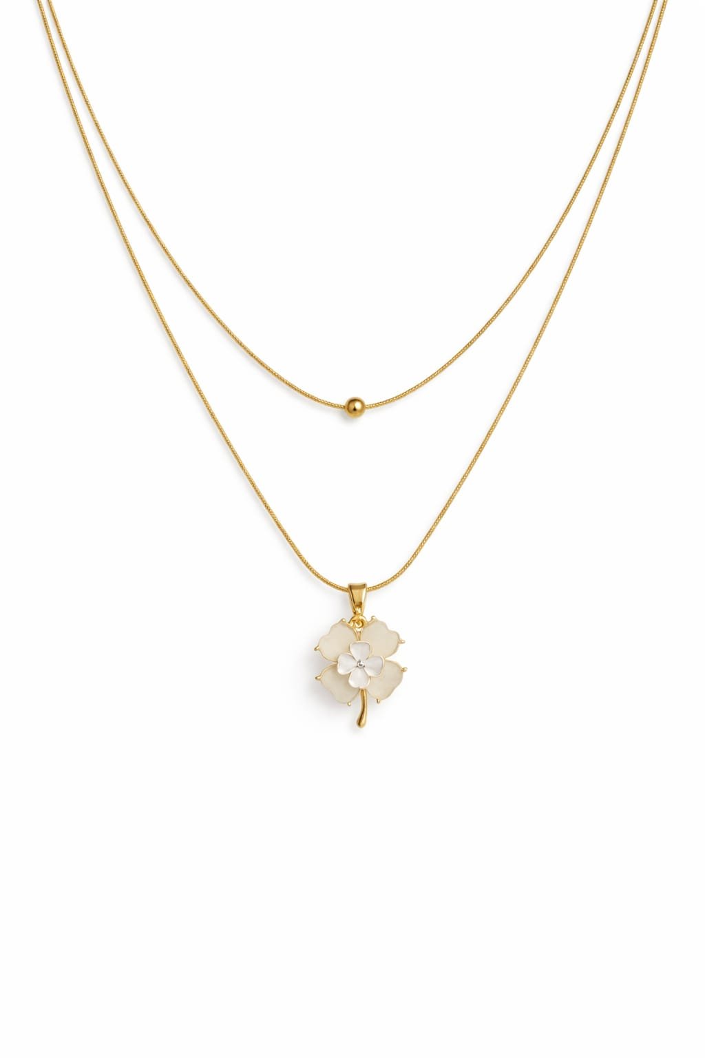 Four-leaf clover layered necklace in 18K gold-plated stainless steel