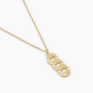 Just Jewel Luxury 18K Gold Plated Geometric Triple-Link Pendant Necklace on white background..