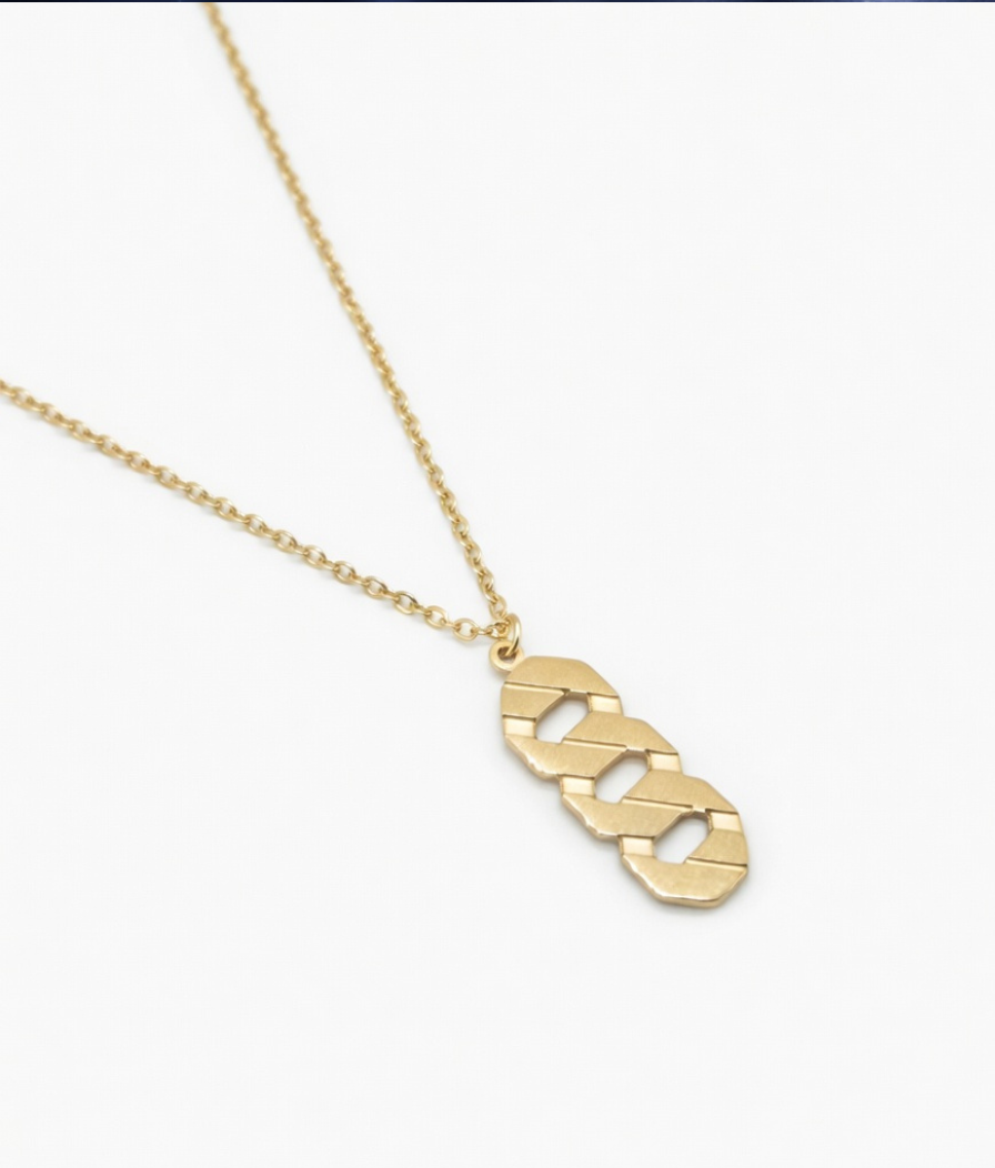 Just Jewel Luxury 18K Gold Plated Geometric Triple-Link Pendant Necklace on white background..