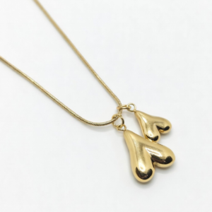 Gold plated double heart pendant necklace with snake chain by Just Jewel – anti tarnish and waterproof
